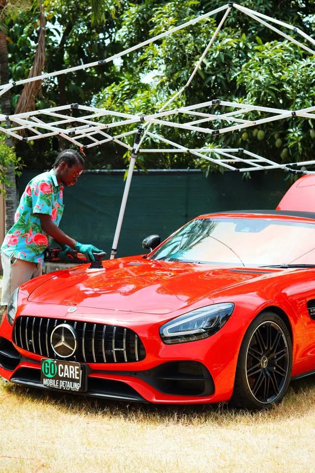 Red Mercedes-AMG, machine polish